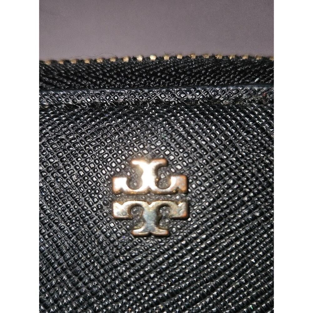 Tory Burch Wallet Black Leather Logo Inner Credit Card Slots Zip-Around - Picture 6 of 6